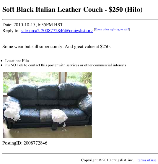 Funny Craigslist Ad #130: Soft Black Italian Leather Couch ...